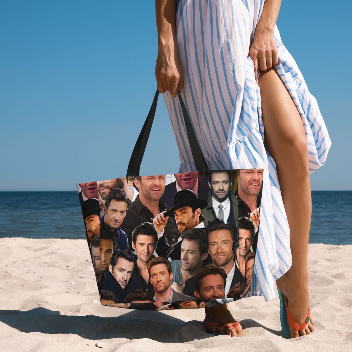 Yoga Fitness Gym Photos - Hugh Jackman Photo Collage Beach Tote
